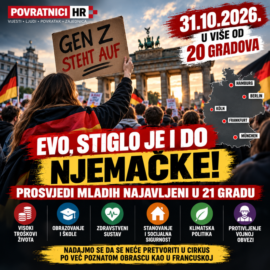 EVO, STIGLO JE I DO NJEMAČKE! PROSVJEDI MLADIH NAJAVLJENI U 21 GRADU – NADAJMO SE DA SE NEĆE PONOVITI SCENE IZ FRANCUSKE